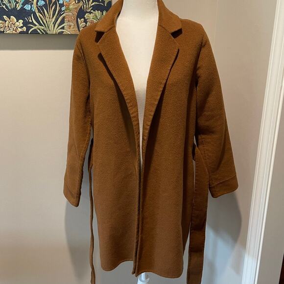 Rachel Zoe Wool Blend Coat Brown Belted Pockets Sz M Outdoor Winter Warm - Picture 6 of 12
